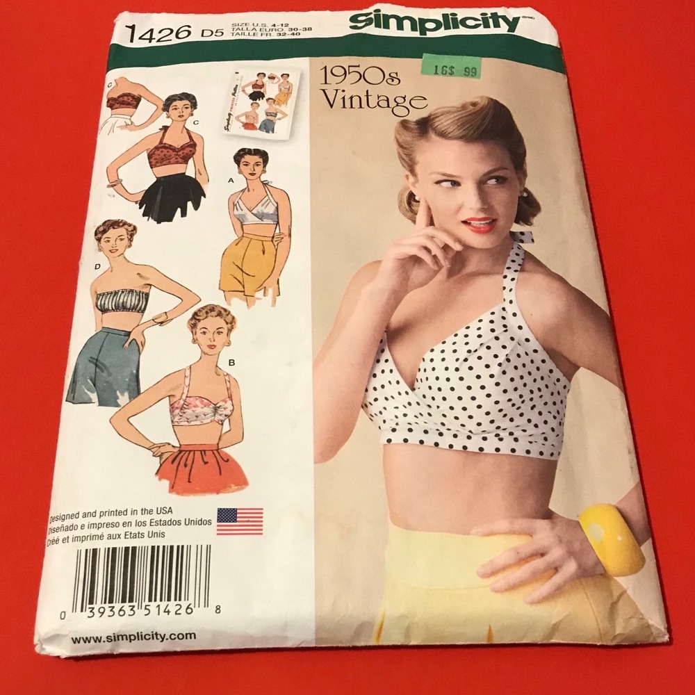 Simplicity 1426 1950s Vintage Bra Tops Sewing Pattern Size 4-12 Retro Halter D5